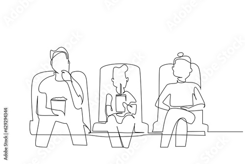 people family watching movies together movie theater lifestyle line art