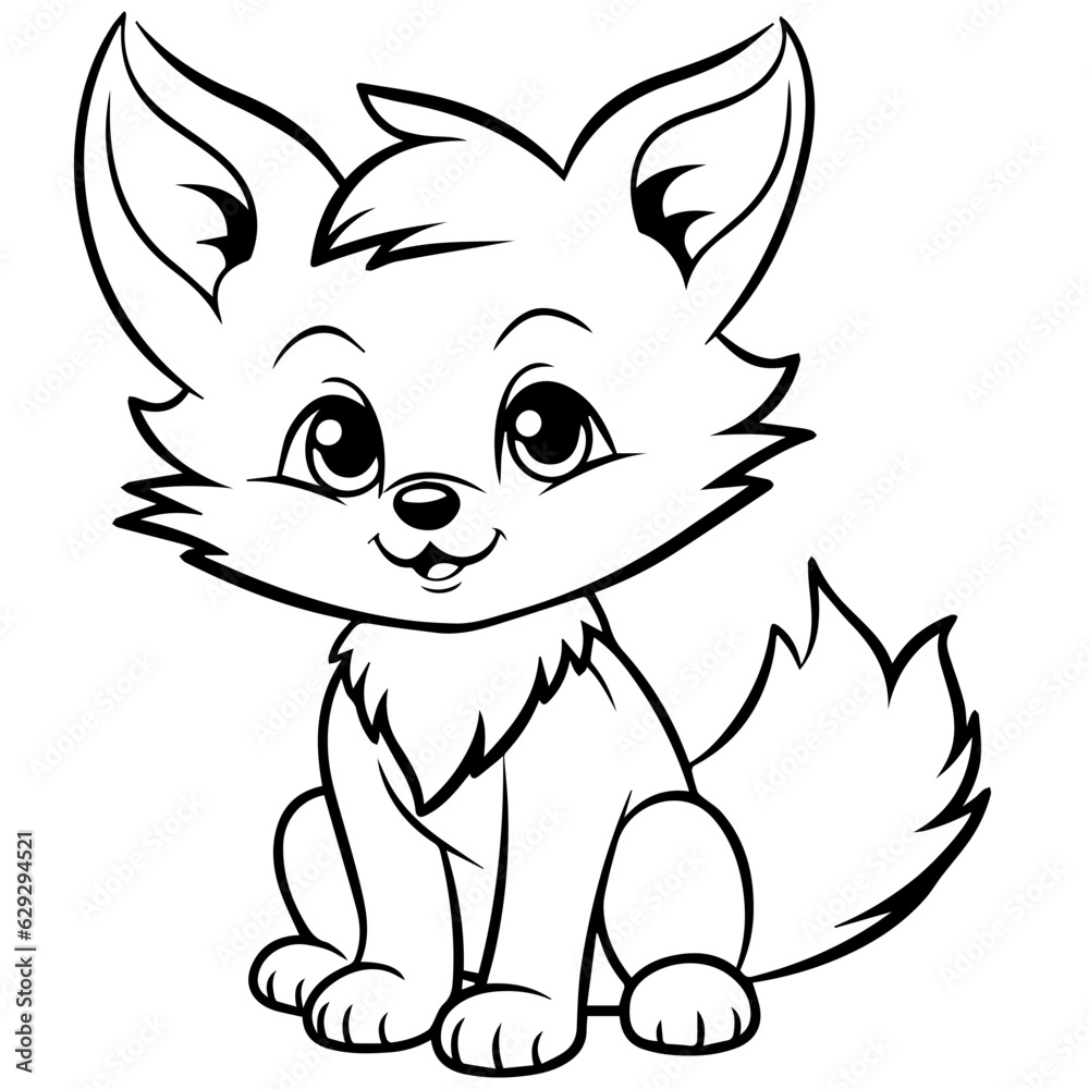 fox kit coloring page illustration