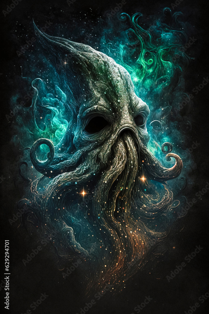 Cosmic Tentacles: Cthulhu Octopus in Surreal Illustration created with Generative AI technology Cosmic Tentacles: Cthulhu Octopus in Surreal Illustration created with Generative AI technology