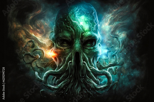 Dive into a cosmic dreamscape featuring the legendary Cthulhu octopus, created with Generative AI technology