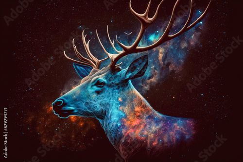 Night Sky Elegance  Celestial Deer in Vibrant Colored Lines created with Generative AI technology