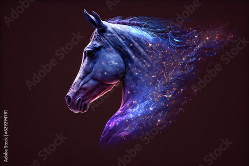 Celestial Horse in Vibrant Colors Galloping Amidst Stars and Milky Way created with Generative AI technology