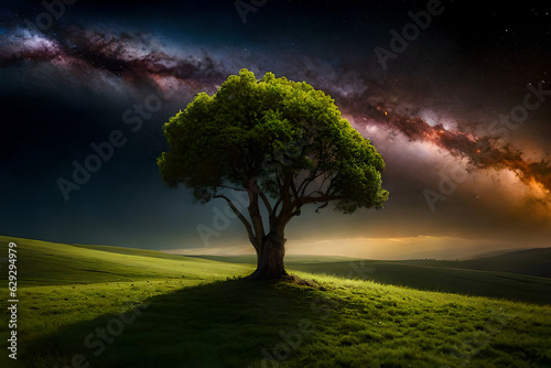 Canvas Print Picture a dreamy garden with a tree as the focal point, surrounded by surreal el