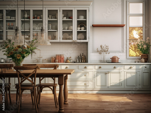 Timeless classic kitchen with vintage touches. AI Generated.