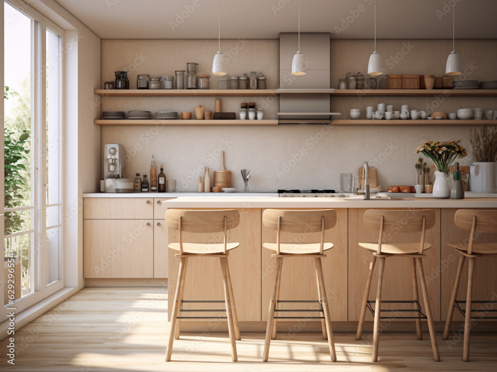 Light wood kitchen designed for functionality. AI Generated. Light wood kitchen designed for functionality. AI Generated.