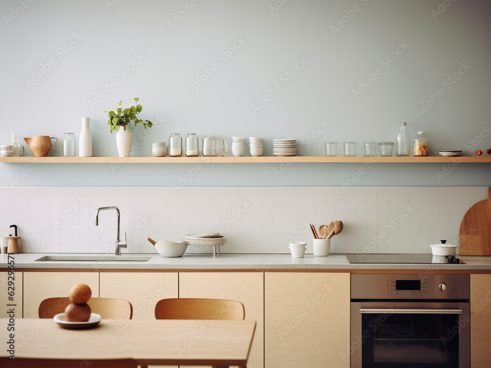 Inviting minimalistic kitchen with a cozy ambiance. AI Generated. Inviting minimalistic kitchen with a cozy ambiance. AI Generated.