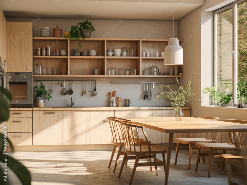 Inviting light wood kitchen with a cozy feel. AI Generated. Inviting light wood kitchen with a cozy feel. AI Generated.
