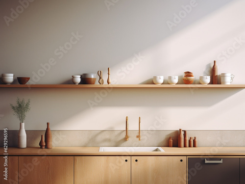 Inviting minimalistic kitchen with a welcoming feel. AI Generated.