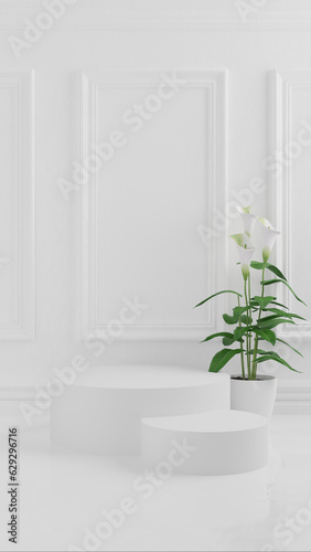 white flower in a white room elegant stand mockup product white wall 2 stand 