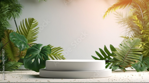 mockup - white podium in a modern setting indoor for a sales background as pedestal for cosmetics or other presentation 