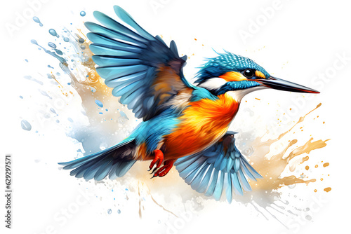 Watercolor flying bird isolated on white background created with Generative AI technology