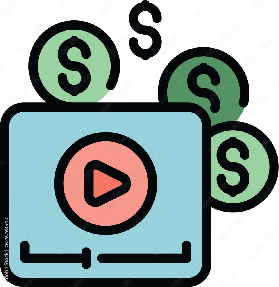 Video player money income icon outline vector. Computer passive. Computer work color flat Video player money income icon outline vector. Computer passive. Computer work color flat