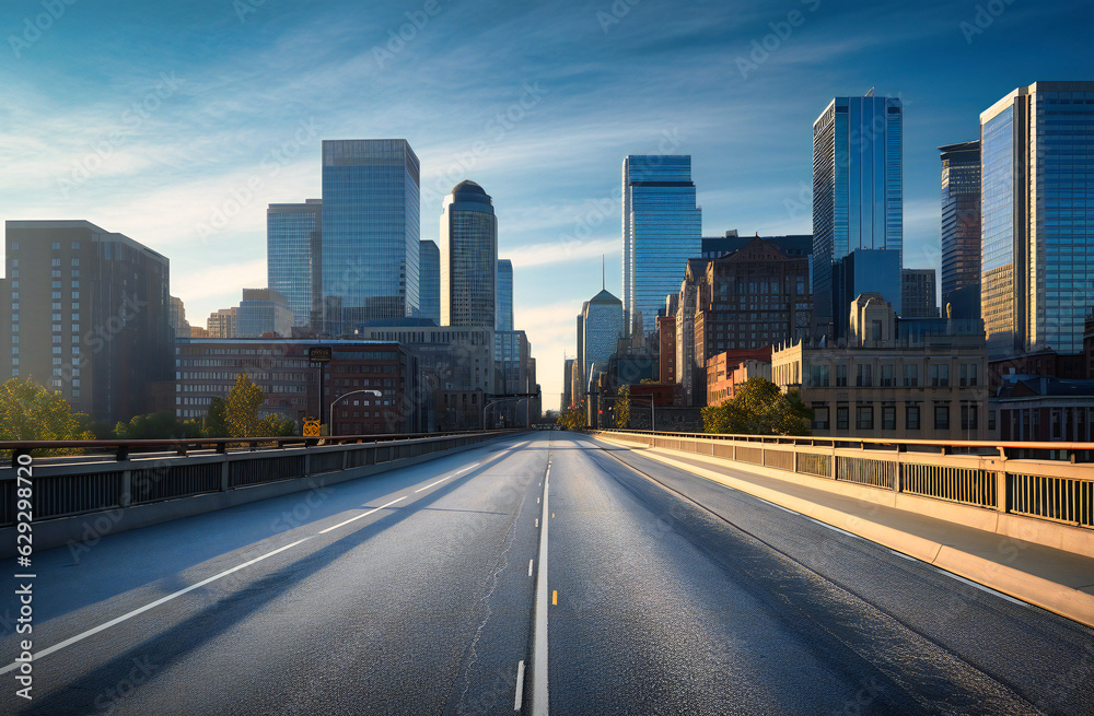 boston skyline with empty road in city