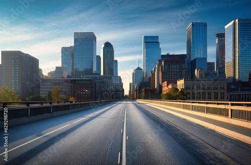 boston skyline with empty road in city
