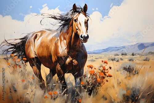 Painting horse in a field  generative ai