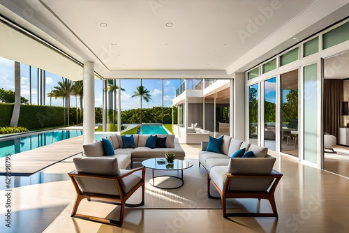 Luxury mansion house villa florida usa miami building with garden and pool. Tropical vacation vibe