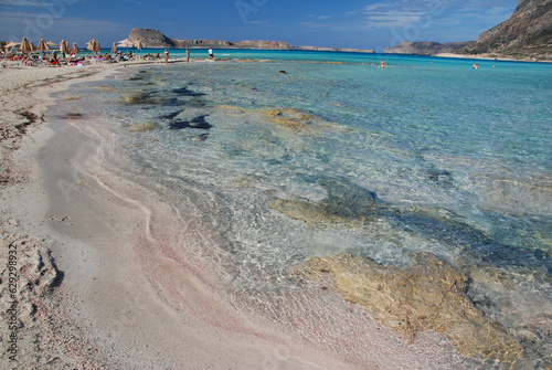 Beach on the island of Crete. Bali area. Azure water. Beach season.