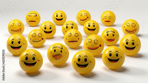Yellow emoticons with different expressions and in different sizes.