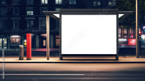 Plakat, Bushaltestelle, Nacht, Stadt, Werbung, Vorlage, Präsentation, generative Ai
