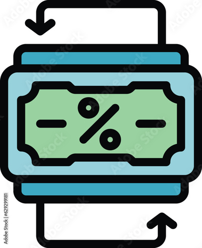 Money percent convert icon outline vector. Passive income. Computer work color flat