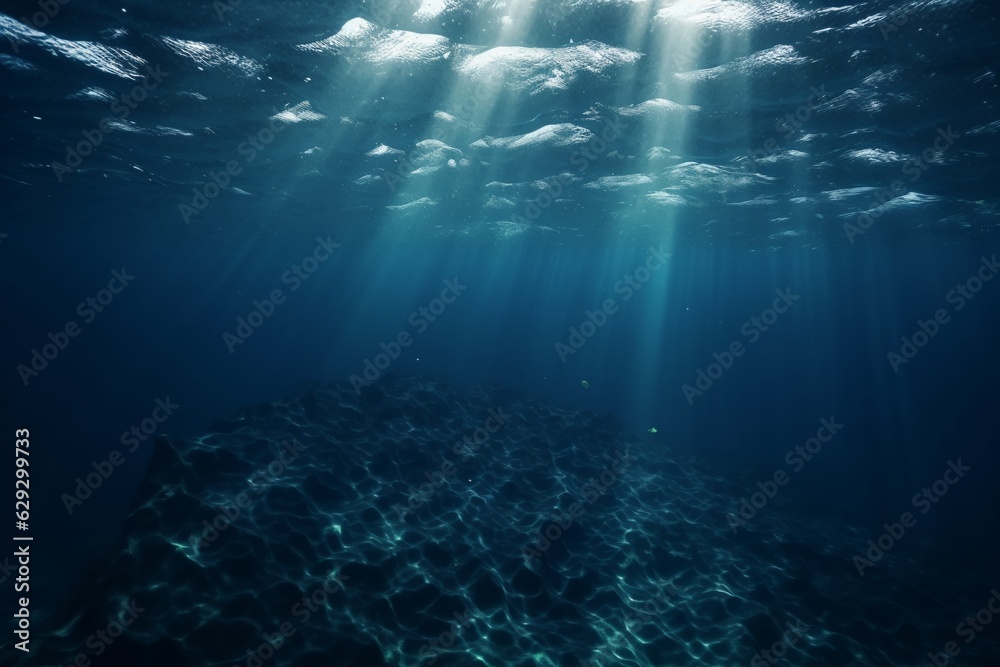 underwater scene with rays of light and sun