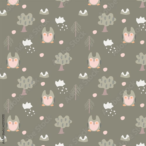 seamless pattern, forest with owl,design for kid