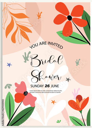 Floral wedding cards, invitation template leaves, and flowers vector