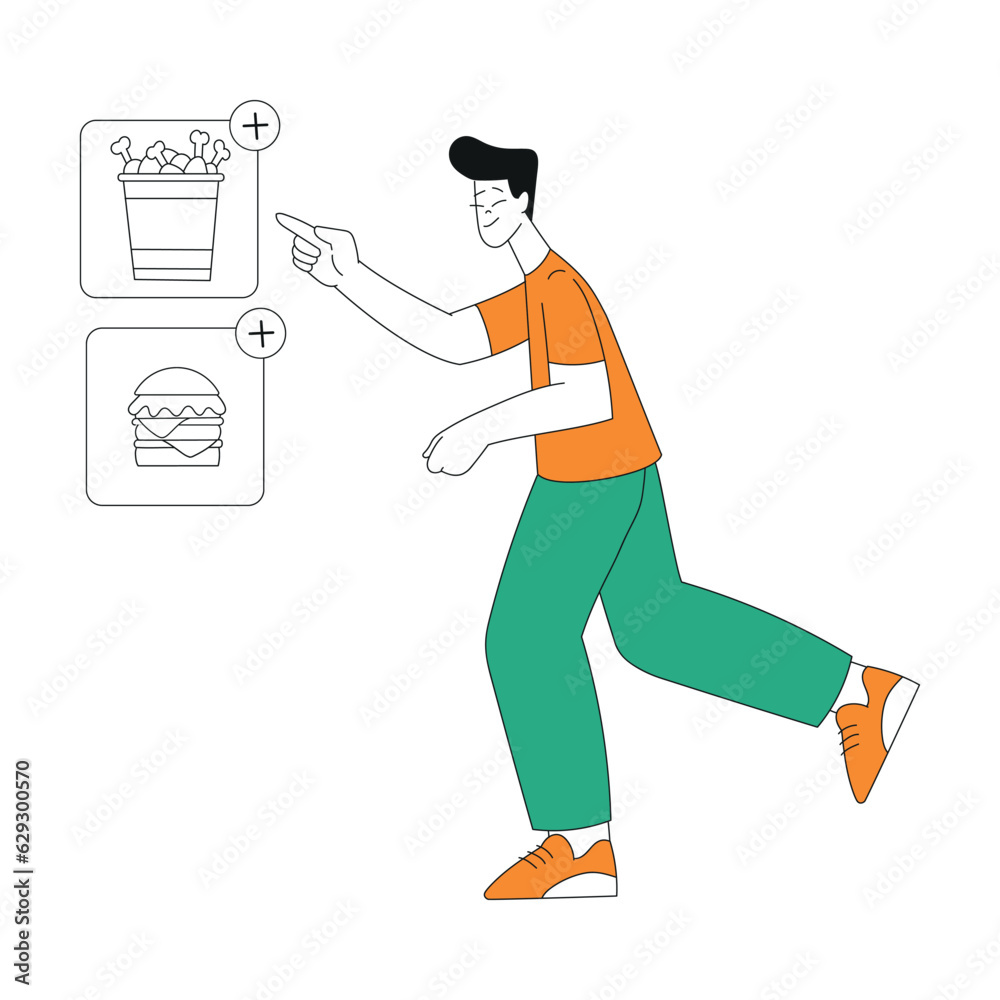 Man Character Use Food Delivery App to Order Vector Illustration