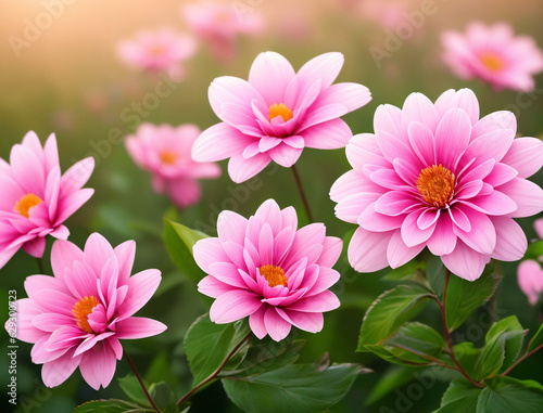 Red flowers dahlia in the garden, generative ai. Family name Asteraceae, Scientific name Dahlia