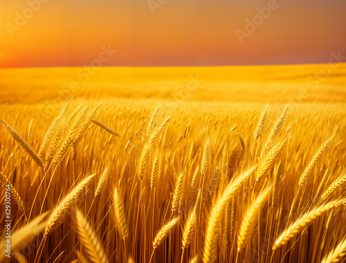 Yellow agriculture field with ripe wheat, generative ai. Wheat field. Beautiful Nature Sunset Landscape