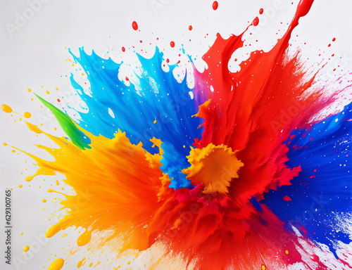 Abstract background of splashes of colored paint, generative ai. Large colorful splash of multicolored paint that scatters in different directions