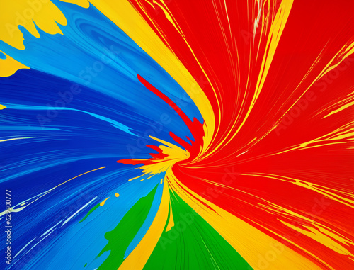 Abstract background of splashes of colored paint, generative ai. Large colorful splash of multicolored paint that scatters in different directions