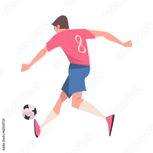 Man Footballer in Pink Jersey Playing Football Pass Ball Vector Illustration © topvectors