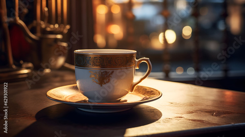 Coffee in a decorated cup  ornements  gold  tea in a fancy teapcup  golden spoon  smoke  porcelain  arabic  chineese  espresso  smoking coffee  close up shot of a cup of coffee  cup of tea