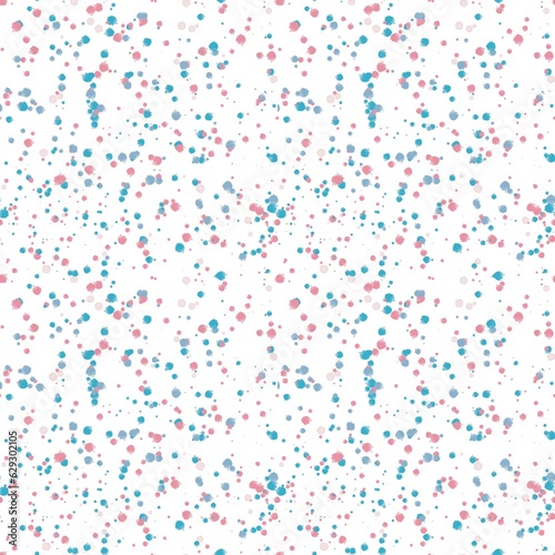 Seamless pattern watercolor paint splashes pink and blue. The paint dots look like an explosion of confetti.