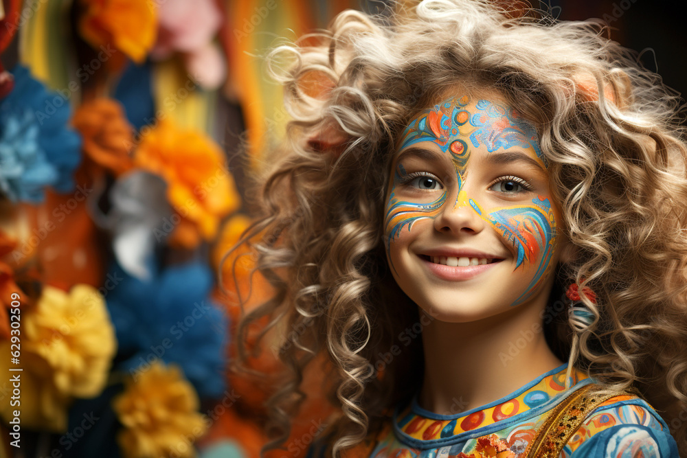 Cheerful girl with painted face