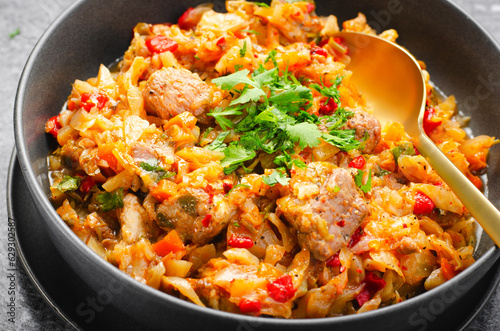 Stewed Cabbage with Meat and Vegetables, Comfort Food, Tasty Meal