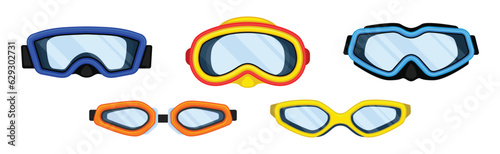 Watertight Diving Goggles for Swimming Underwater Vector Set