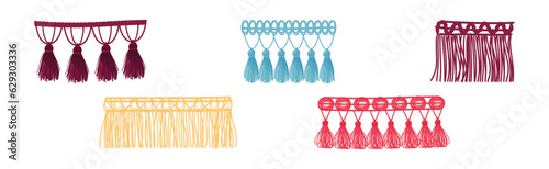 Tassel for Fabric and Clothing Decoration with Braided Cord and Yarn Skirt Vector Set