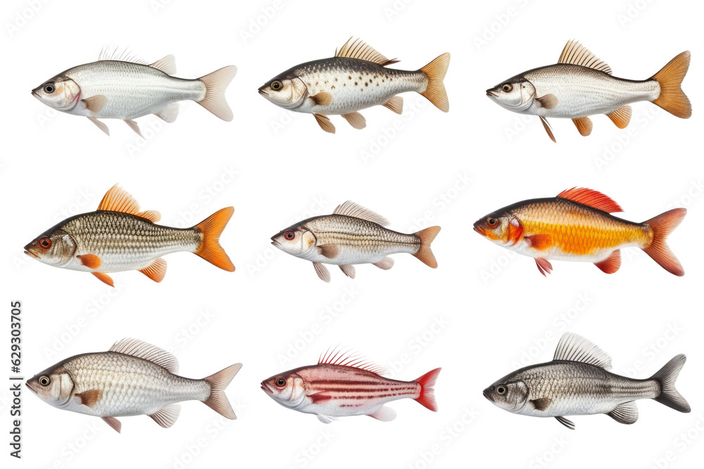 fishes isolated on transparent background , generative ai