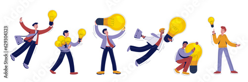 Business man having solution, ideas lamp bulb metaphor. Concept of new idea, thinking, innovation, creative idea
