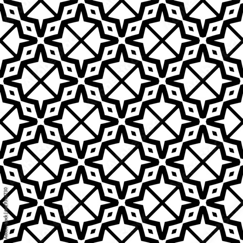 Black and white geometric seamless pattern with abstact shapes. Repeat pattern for fashion, textile design, on wall paper, wrapping paper, fabrics and home decor.