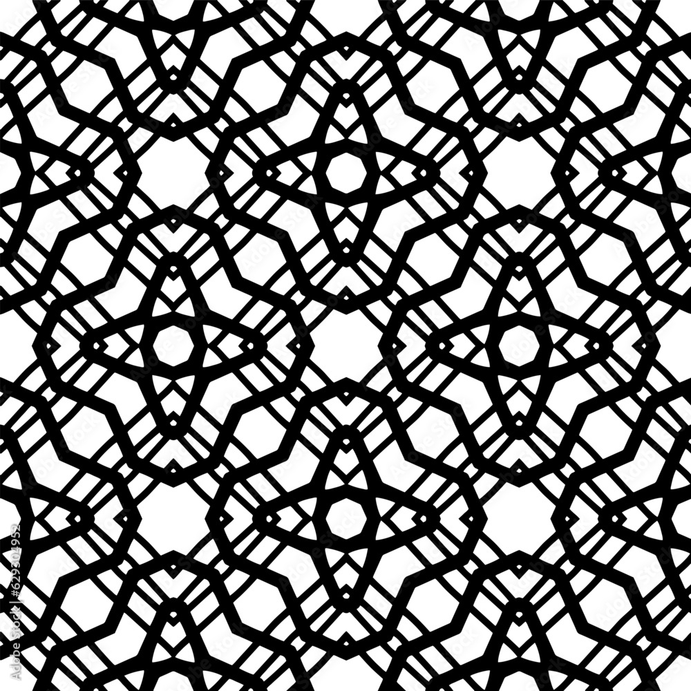 Naklejka premium Black and white geometric seamless pattern with abstact shapes. Repeat pattern for fashion, textile design, on wall paper, wrapping paper, fabrics and home decor.