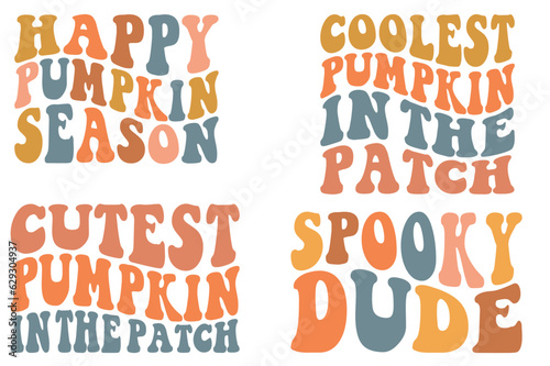 Happy pumpkin season, the coolest pumpkin in the patch, the cutest pumpkin in the patch, spooky dude retro wavy Halloween SVG t-shirt designs