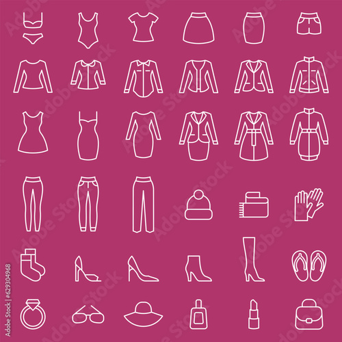 Set of women's clothes and accessories. Vector icons © Olena