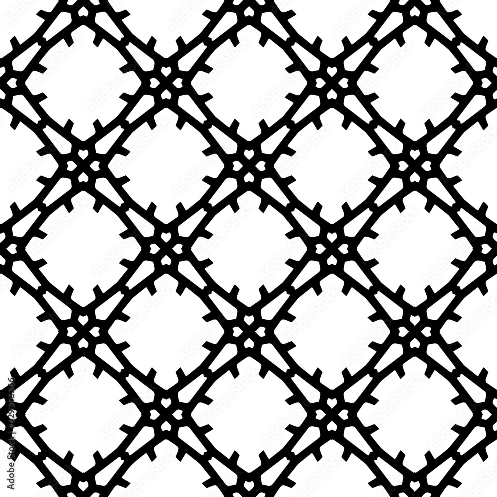 Naklejka premium Black and white geometric seamless pattern with abstact shapes. Repeat pattern for fashion, textile design, on wall paper, wrapping paper, fabrics and home decor.