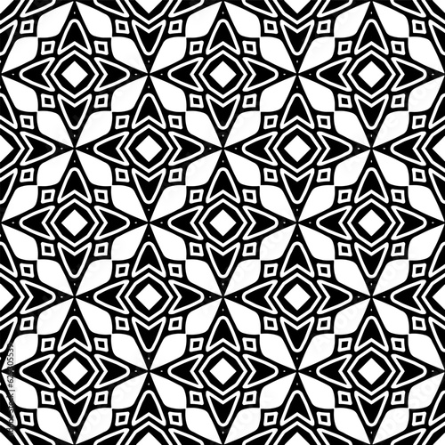 Black and white geometric seamless pattern with abstact shapes. Repeat pattern for fashion, textile design,  on wall paper, wrapping paper, fabrics and home decor.