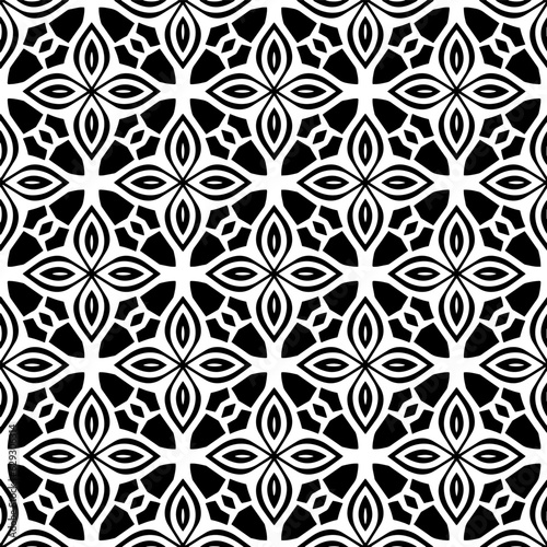 Black and white geometric seamless pattern with abstact shapes. Repeat pattern for fashion, textile design, on wall paper, wrapping paper, fabrics and home decor.