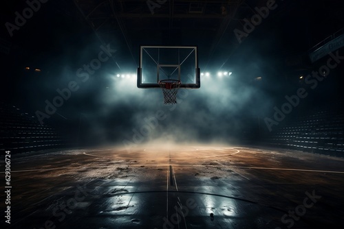 Nighttime Outdoor Basketball Court. AI