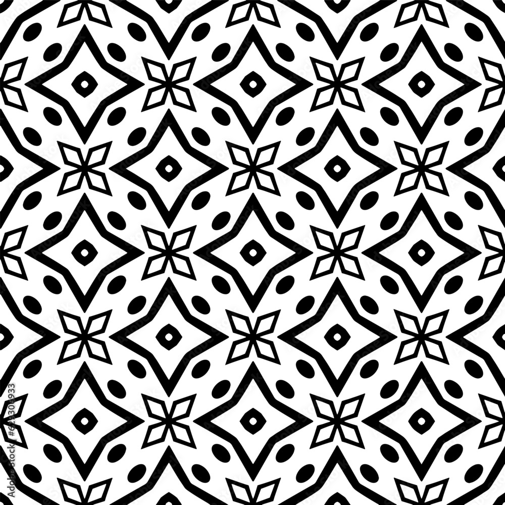 Black and white geometric seamless pattern with abstact shapes. Repeat pattern for fashion, textile design,  on wall paper, wrapping paper, fabrics and home decor.